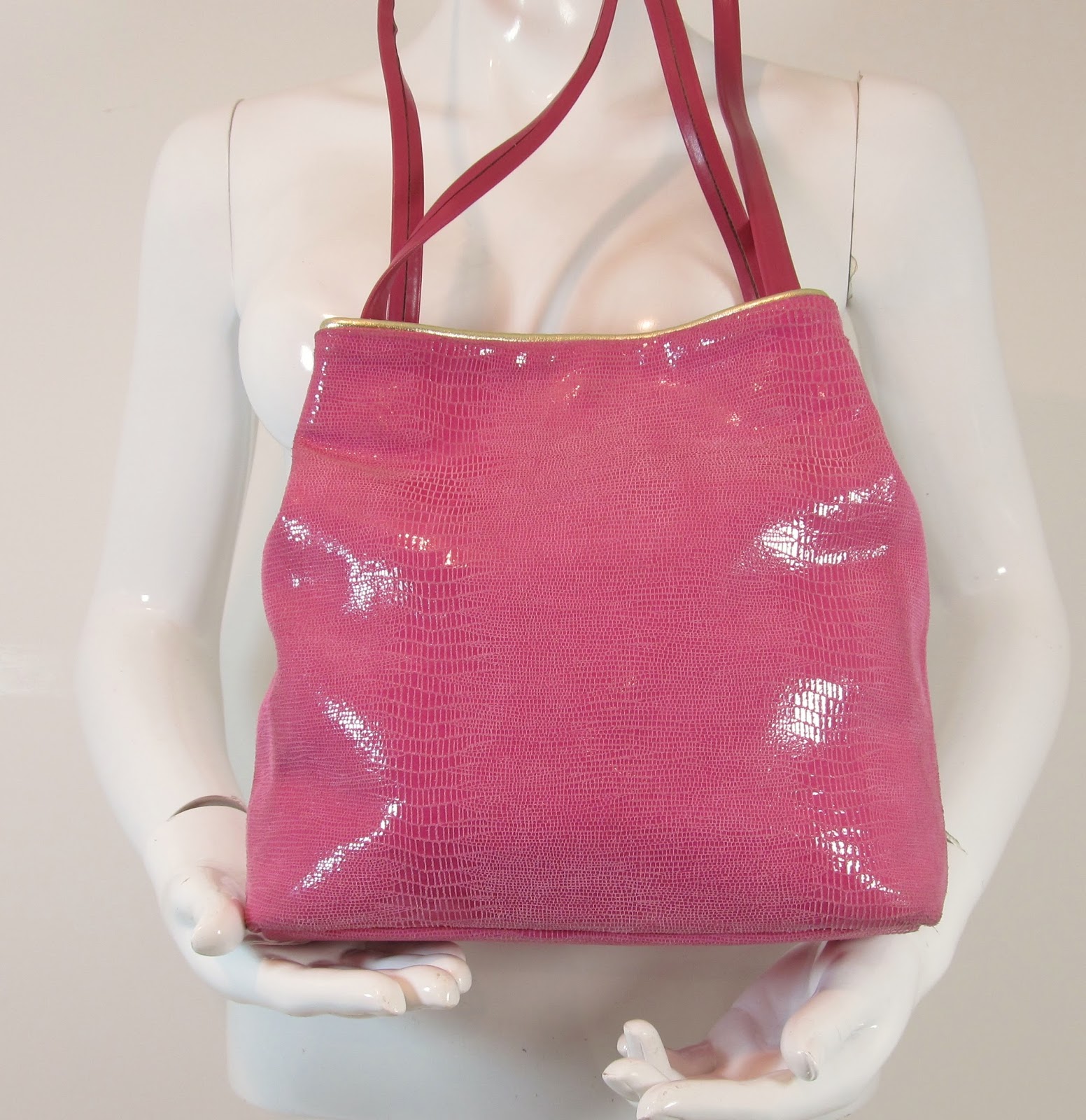 Vintage Menbur shiny cerise pink gold trim over shoulder bag handbag purse R12069 ...